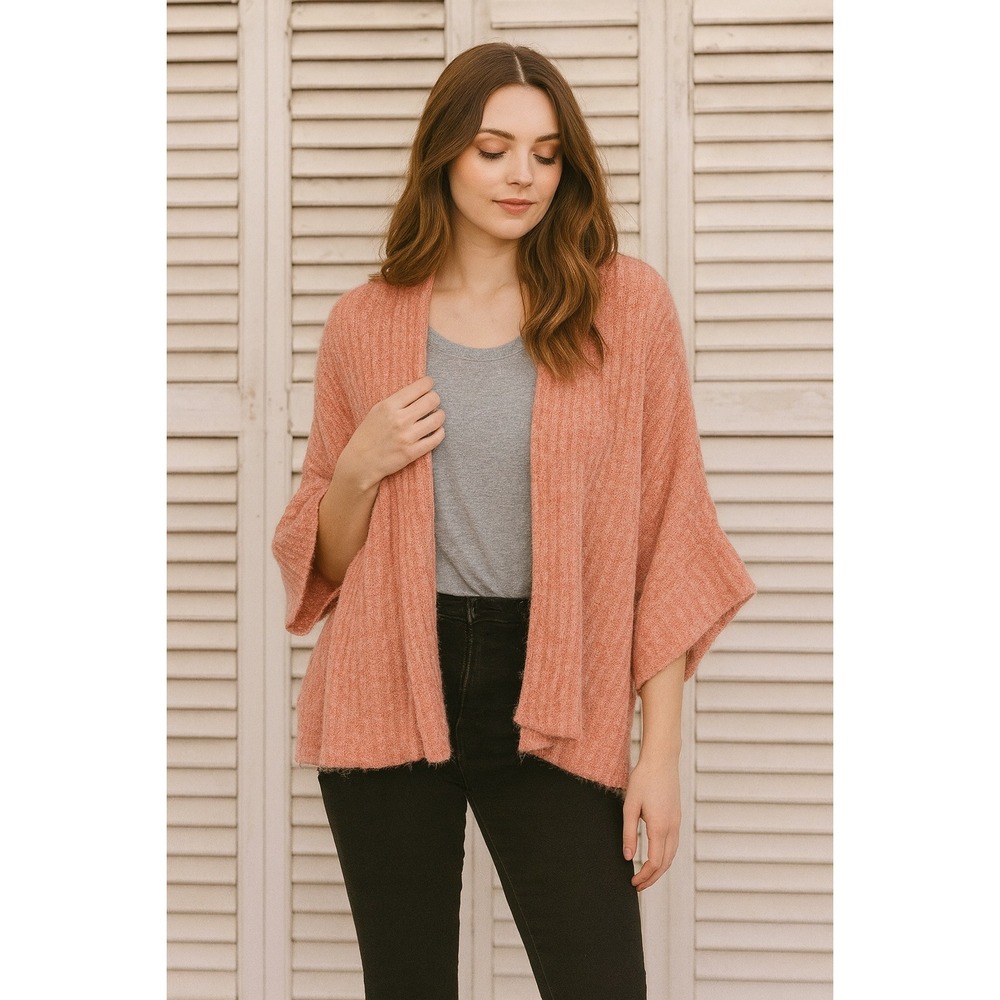 Barefoot Dreams CozyChic Lite Coral Pink Open Front Cardigan S/M